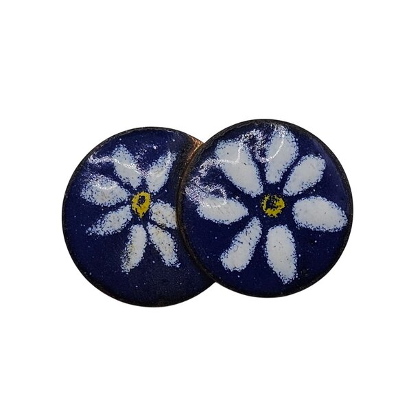 unbranded Jewelry - Vintage Blue White Daisy Flower Enamel Glazed Cloisonné Round Brooch Pin Jewelry